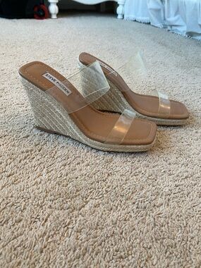 Steve Madden Clear Strap Tan Espadrille Wedge Sandals